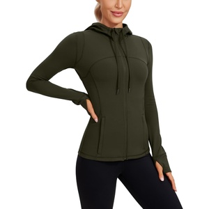 CRZ YOGA Butterluxe Hooded Athletic Jackets for Women – Full Zip Track Casual Tops with Thumb Holes Pockets(Olive Green)