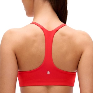 CRZ YOGA Butterluxe Low Coverage V Neck Sports Bras for Women – Spaghetti Straps Racerback Padded Yoga Top(Deep Red)