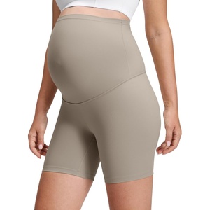 CRZ YOGA Butterluxe Maternity Biker Shorts 6″ – Over The Belly Pregnancy Yoga Workout Womens Activewear Buttery Soft(Warm Ash Grey)