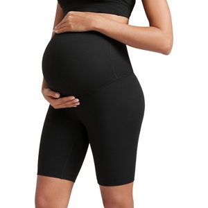 CRZ YOGA Butterluxe Maternity Biker Shorts 8″ – Over The Belly Pregnancy Yoga Workout Womens Activewear Buttery Soft(Black)