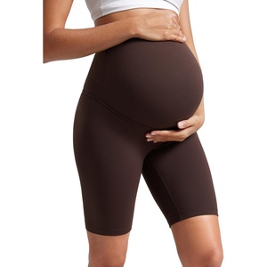 CRZ YOGA Butterluxe Maternity Biker Shorts 8″ – Over The Belly Pregnancy Yoga Workout Womens Activewear Buttery Soft(Hot Fudge Brown)
