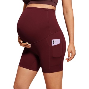 CRZ YOGA Butterluxe Maternity Biker Shorts Pockets 5″ – Over The Belly Pregnancy Womens Yoga Workout Athletic Buttery Soft(Red Merlot)
