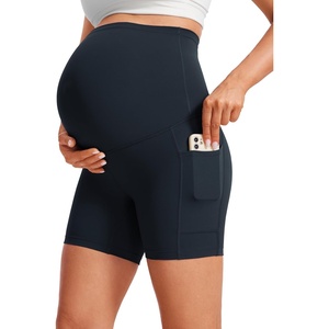 CRZ YOGA Butterluxe Maternity Biker Shorts Pockets 5″ – Over The Belly Pregnancy Womens Yoga Workout Athletic Buttery Soft(True Navy)