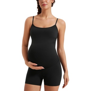 CRZ YOGA Butterluxe Maternity Cami Strap Workout Romper – U Neck Casual Shorts Jumpsuit Pregnancy Womens Tank Top Bodysuit(Black)