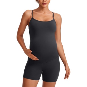 CRZ YOGA Butterluxe Maternity Cami Strap Workout Romper – U Neck Casual Shorts Jumpsuit Pregnancy Womens Tank Top Bodysuit(Mysterious Grey)