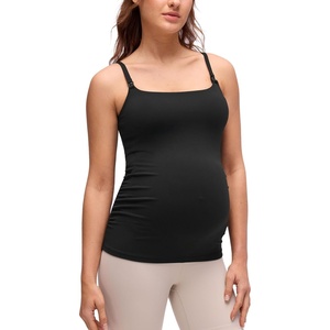 CRZ YOGA Butterluxe Maternity Clip Down Nursing Tank Tops – Adjustable Straps Womens Pregnancy Casual Cami Shirt Built in Bra(Black)