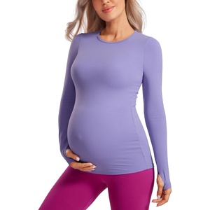 CRZ YOGA Butterluxe Maternity Crewneck Long Sleeve Shirts – Athletic Yoga Casual Pregnancy Womens Tee Tops Basic Layer Soft(Dark Lavender Purple)
