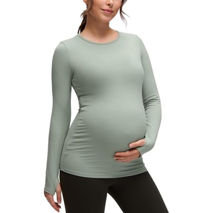 CRZ YOGA Butterluxe Maternity Crewneck Long Sleeve Shirts – Athletic Yoga Casual Pregnancy Womens Tee Tops Basic Layer Soft(Green Palm Court)