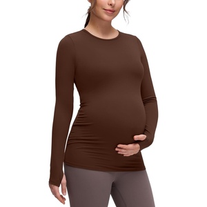 CRZ YOGA Butterluxe Maternity Crewneck Long Sleeve Shirts – Athletic Yoga Casual Pregnancy Womens Tee Tops Basic Layer Soft(Lava Brown)
