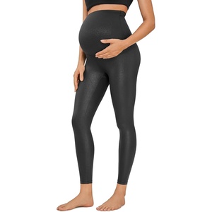 CRZ YOGA Butterluxe Maternity Leggings 25″ – Over The Belly Buttery Soft Workout Activewear Yoga Womens Pregnancy Pants(Faux Leather Black)