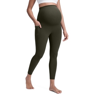 CRZ YOGA Butterluxe Maternity Leggings Pockets 25″ – Soft Workout Active Yoga Pregnancy Womens Pants Over The Belly(Olive Green)