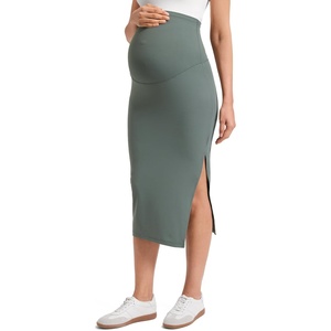 CRZ YOGA Butterluxe Maternity Side Split Midi Skirt – Bodycon Womens Pregnancy Casual Pencil Over The Belly Stretchy Soft(Grey Sage)