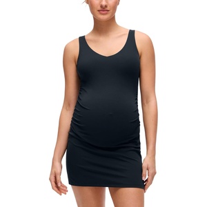 CRZ YOGA Butterluxe Maternity V Neck Mini Dress Linerless – Ruched Sleeveless Casual Pregnancy Womens Summer Bodycon(True Navy)