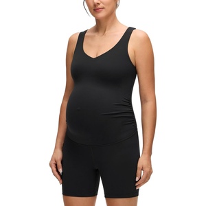 CRZ YOGA Butterluxe Maternity V Neck Workout Romper – Casual Sleeveless Shorts Jumpsuit Pregnancy Womens One Piece Bodysuit(Black)