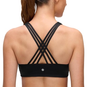 CRZ YOGA Butterluxe Multi-Strap Cross Back Sports Bras for Women – V Neck Padded Strappy Wireless Yoga Top(Black)