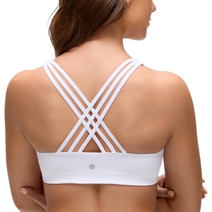 CRZ YOGA Butterluxe Multi-Strap Cross Back Sports Bras for Women – V Neck Padded Strappy Wireless Yoga Top(White)