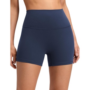 CRZ YOGA Butterluxe No Front Seam Biker Shorts 4″ – High Waisted Lounge Pilates Workout Athletic Womens Buttery Soft(Club Blue)