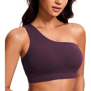 CRZ YOGA Butterluxe One Shoulder Sports Bras for Women – Sleeveless One Strap Low Impact Asymmetrical Workout Yoga Tops(Deep Purple)