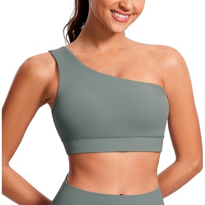 CRZ YOGA Butterluxe One Shoulder Sports Bras for Women – Sleeveless One Strap Low Impact Asymmetrical Workout Yoga Tops(Grey Sage)