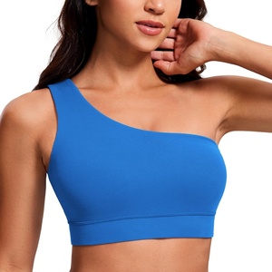 CRZ YOGA Butterluxe One Shoulder Sports Bras for Women – Sleeveless One Strap Low Impact Asymmetrical Workout Yoga Tops(Sparkle Blue)