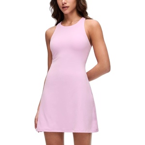 CRZ YOGA Butterluxe Racerback Mini Dress for Women – A Line Crewneck Casual Travel Outfits with Bras No Built-in Shorts(Vita Pink)