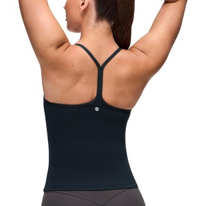 CRZ YOGA Butterluxe Racerback Tank Tops for Women – Scoop Neck Spaghetti Strap Padded Workout Camisole with Built in Bra(True Navy)