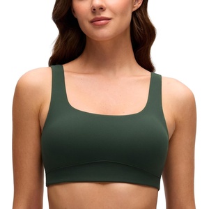 CRZ YOGA Butterluxe Scoop Neck Sports Bras for Women – U Back Padded Wide Strap Wireless Yoga Top(Legend Green)