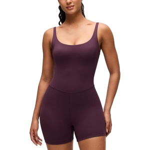 CRZ YOGA Butterluxe Soft Double Lined Cami Rompers for Women – Tank Top Sleeveless One Piece Yoga Jumpsuit Bodysuit Shorts(Deep Purple)