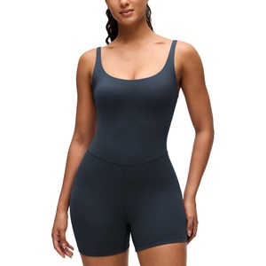 CRZ YOGA Butterluxe Soft Double Lined Cami Rompers for Women – Tank Top Sleeveless One Piece Yoga Jumpsuit Bodysuit Shorts(True Navy)