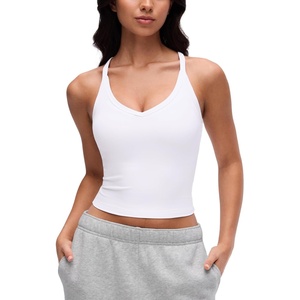 CRZ YOGA Butterluxe Soft Double Lined V Neck Tank Tops for Women – Yoga Casual Camisole Racerback Tight Sleeveless Shirt(White)