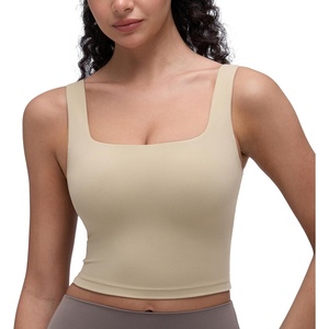CRZ YOGA Butterluxe Square Neck Crop Tank Tops for Women – Workout Longline Sports Bras Padded Yoga Camisole(Oak)