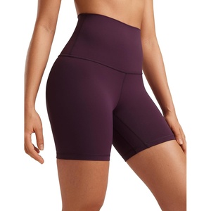 CRZ YOGA Butterluxe Super High Waist Biker Shorts 6″- Yoga Workout Womens Buttery Soft Over Belly(Deep Purple)