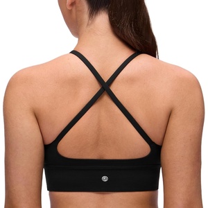 CRZ YOGA Butterluxe Thin Straps Cross Back Longline Sports Bras for Women – Padded V Neck Yoga Crop Top(Black)
