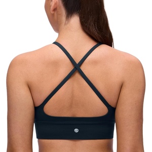 CRZ YOGA Butterluxe Thin Straps Cross Back Longline Sports Bras for Women – Padded V Neck Yoga Crop Top(True Navy)
