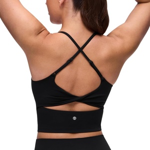 CRZ YOGA Butterluxe Twist Cross Back Crop Tank Tops for Women – Padded Adjustable Straps Yoga Longline Sports Bras(Black)