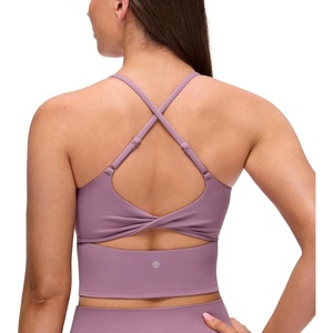 CRZ YOGA Butterluxe Twist Cross Back Crop Tank Tops for Women – Padded Adjustable Straps Yoga Longline Sports Bras(Light Lavender)