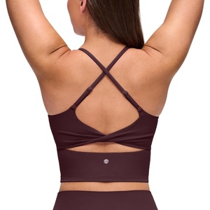 CRZ YOGA Butterluxe Twist Cross Back Crop Tank Tops for Women – Padded Adjustable Straps Yoga Longline Sports Bras(Ripe Plum)