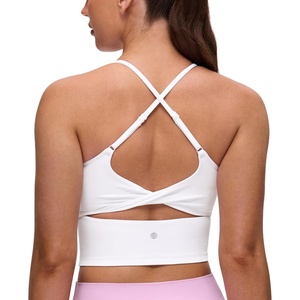 CRZ YOGA Butterluxe Twist Cross Back Crop Tank Tops for Women – Padded Adjustable Straps Yoga Longline Sports Bras(White)
