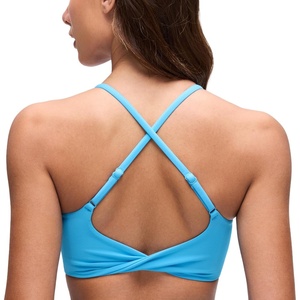 CRZ YOGA Butterluxe Twist Cross Back Sports Bras for Women – U Neck Padded Adjustable Spaghetti Straps Yoga Top(Kayak Blue)
