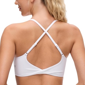 CRZ YOGA Butterluxe Twist Cross Back Sports Bras for Women – U Neck Padded Adjustable Spaghetti Straps Yoga Top(White)