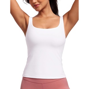 CRZ YOGA Butterluxe U Neck Tank Tops for Women – Padded Athletic Workout Camisole Crop Tops with Built in Bra(White)