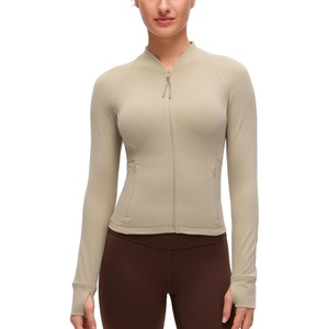 CRZ YOGA Butterluxe V-Neck Jackets for Women – Full Zip Athletic Track Tops with Thumb Holes Pockets(Oak)