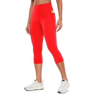 CRZ YOGA Butterluxe Workout Capri Leggings Pockets 19″ – High Waisted Gym Womens Yoga Crop Pants Buttery Soft(Dark Red)