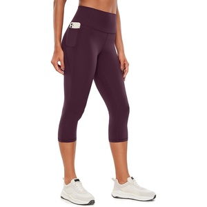 CRZ YOGA Butterluxe Workout Capri Leggings Pockets 19″ – High Waisted Gym Womens Yoga Crop Pants Buttery Soft(Deep Purple)