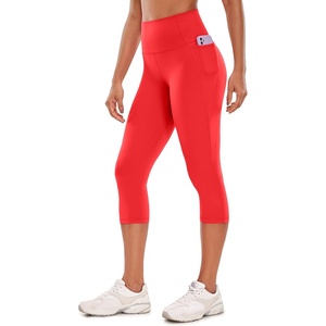 CRZ YOGA Butterluxe Workout Capri Leggings Pockets 19″ – High Waisted Gym Womens Yoga Crop Pants Buttery Soft(Deep Red)