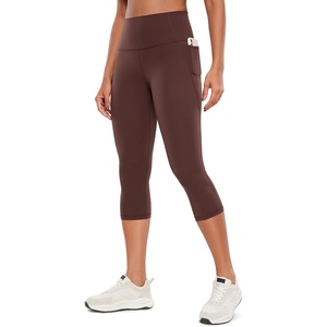 CRZ YOGA Butterluxe Workout Capri Leggings Pockets 19″ – High Waisted Gym Womens Yoga Crop Pants Buttery Soft(Taupe)