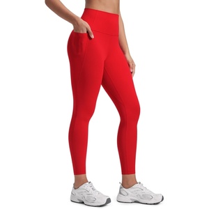 CRZ YOGA Butterluxe Workout Leggings Pockets 25” – High Waisted Gym Womens Yoga Pants Buttery Soft(Red Chili)
