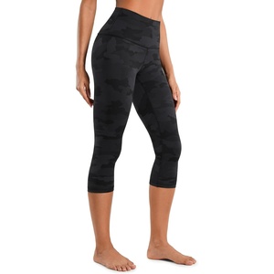 CRZ YOGA Butterluxe Yoga Capris Leggings 19” – High Waisted Workout Buttery Soft Athletic Lounge Womens Crop Pants(Dark Grey Camouflage 2)