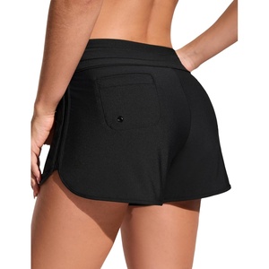 CRZ YOGA Classic Fit Dolphin Board Shorts for Women 3” – High Waisted Beach Swimwear Bottoms Bathing Trunks with Liner(Black)