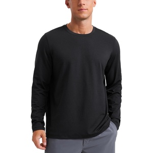 CRZ YOGA Cloud Jersey Long Sleeve Shirts for Men – Crewneck Breathable Casual Workout T-Shirts Soft Basic Tops(Black)